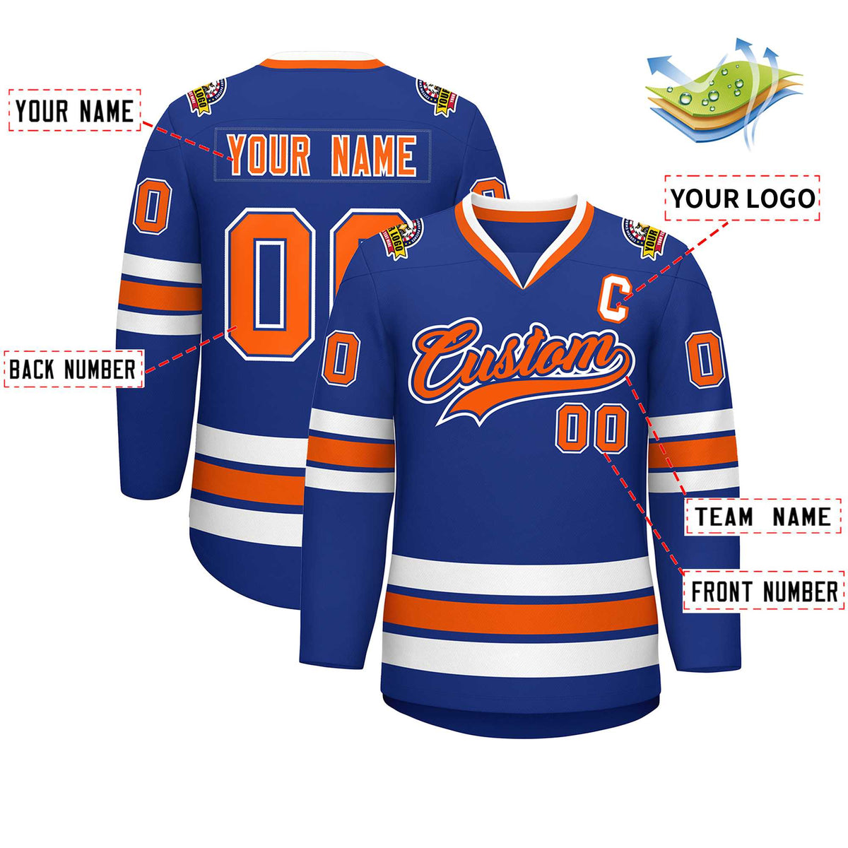 Custom Royal Orange Royal-White Classic Style Hockey Jersey Limited