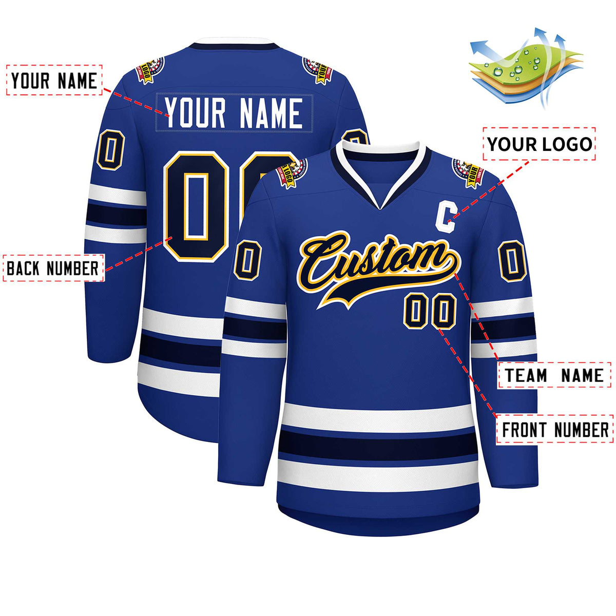 Custom Royal Navy Gold-White Classic Style Hockey Jersey Limited