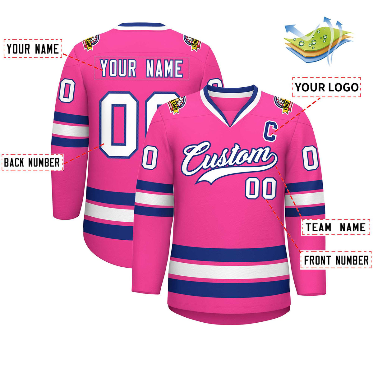 Custom Pink White-Royal Classic Style Hockey Jersey Limited