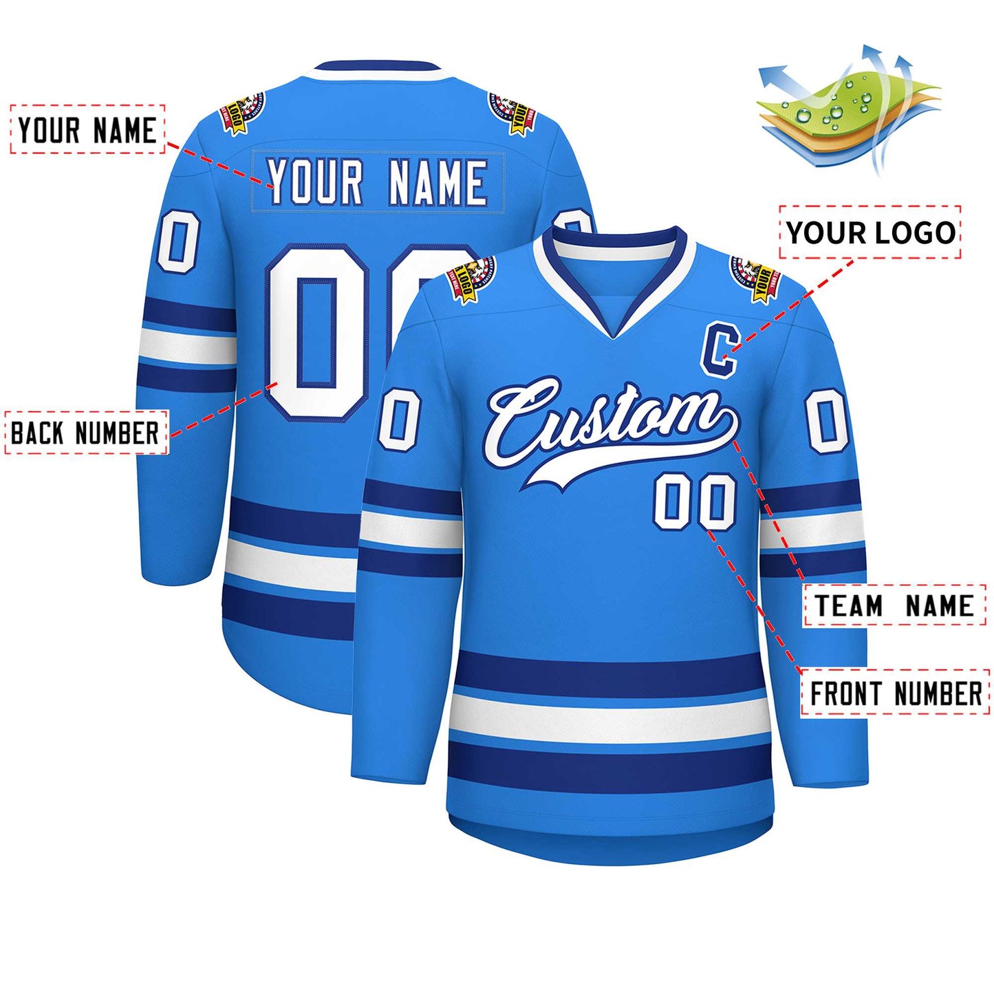 Custom Powder Blue White-Royal Classic Style Hockey Jersey Limited