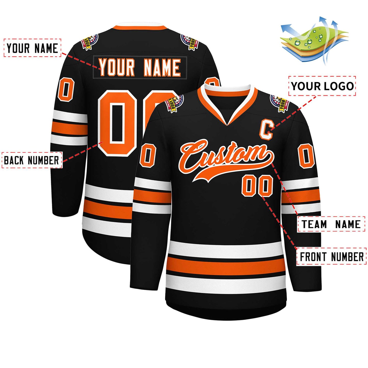 Custom Black Orange-White Classic Style Hockey Jersey Limited