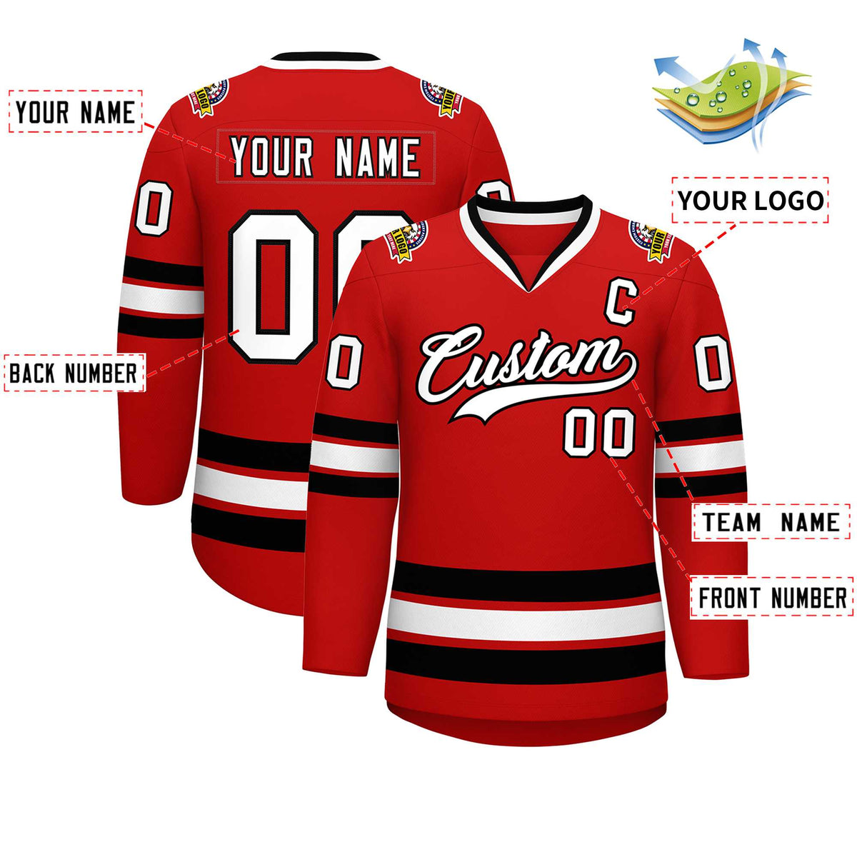 Custom Red White-Black Classic Style Hockey Jersey Limited