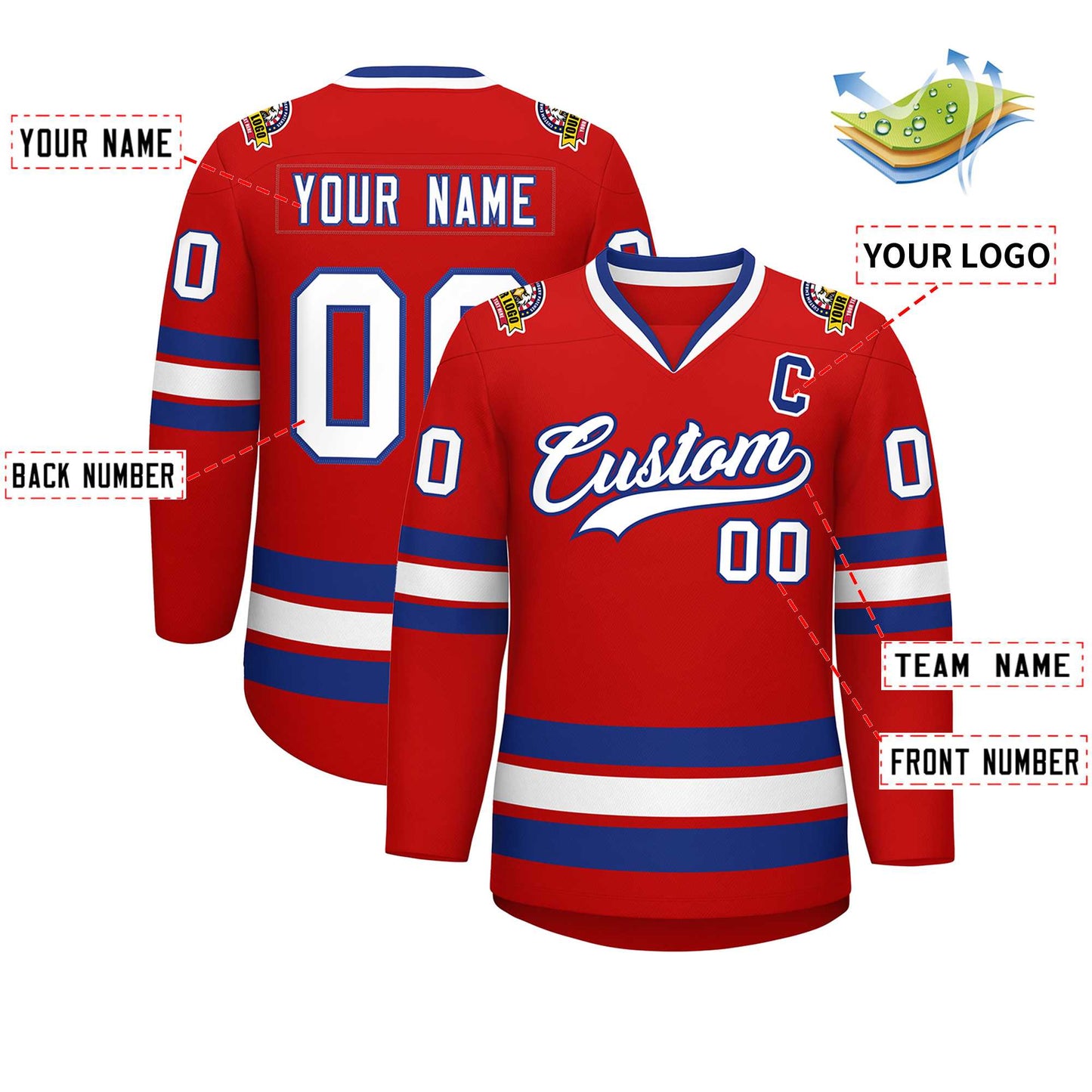 Custom Red White-Royal Classic Style Hockey Jersey Limited