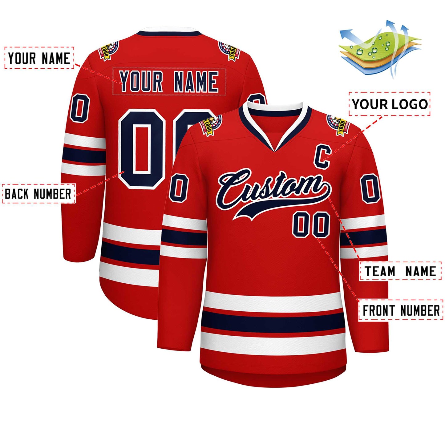 Custom Red Navy-White Classic Style Hockey Jersey Limited