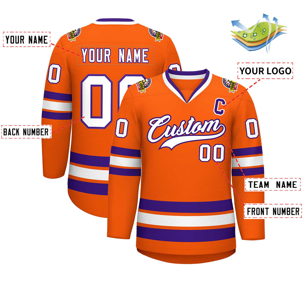 Custom Orange White-Purple Classic Style Hockey Jersey Limited