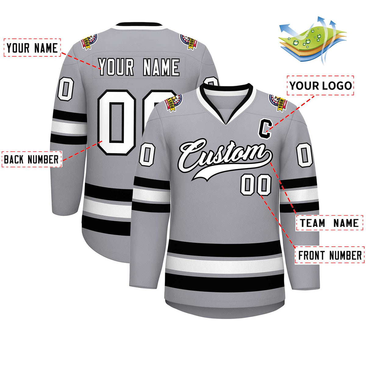 Custom Gray White-Black Classic Style Hockey Jersey Limited