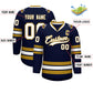 Custom Navy White-Old Gold Classic Style Hockey Jersey Limited