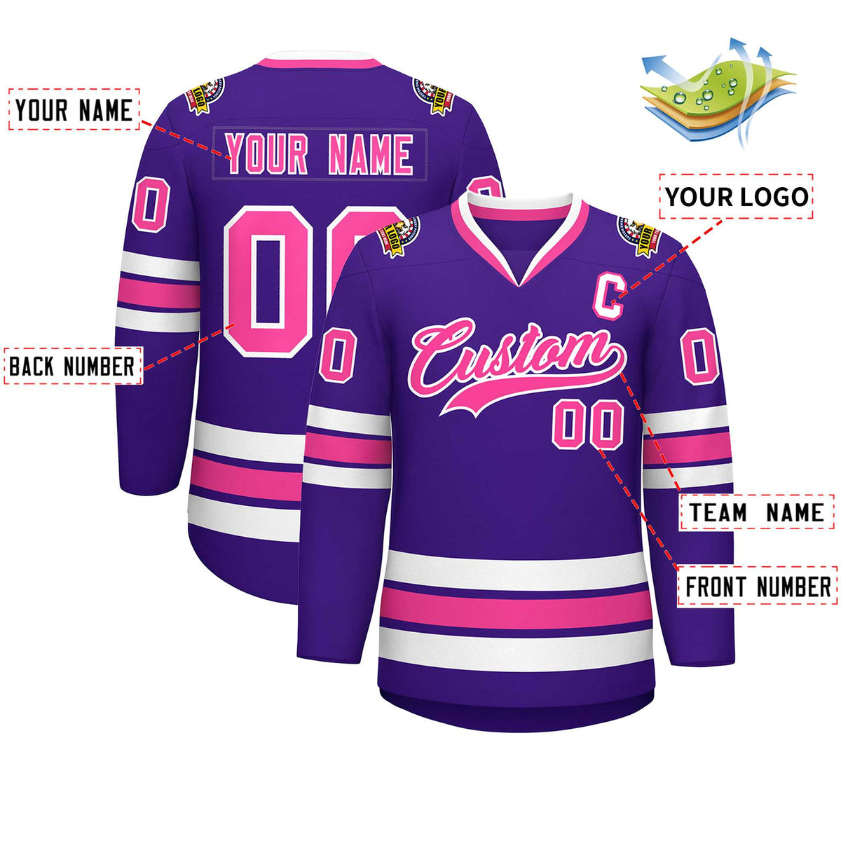 Custom Purple Pink-White Classic Style Hockey Jersey Limited