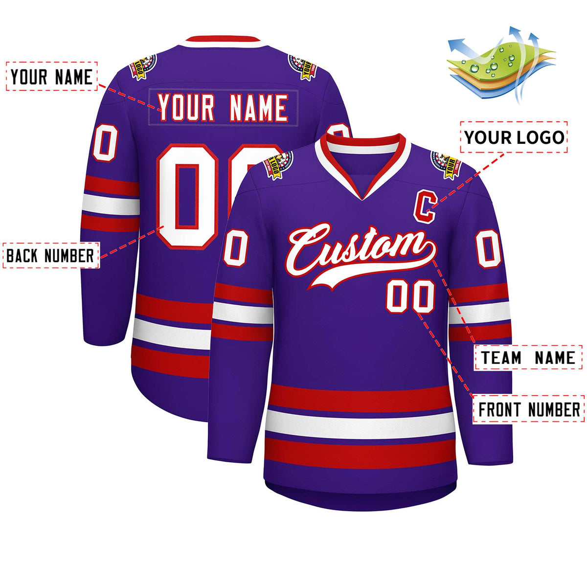 Custom Purple White-Red Classic Style Hockey Jersey Limited