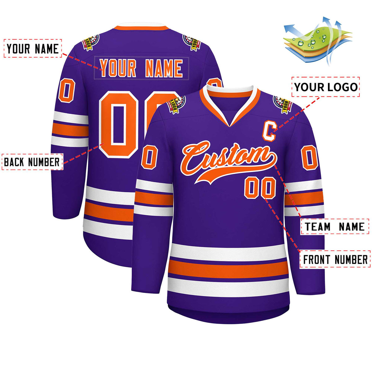 Custom Purple Orange-White Classic Style Hockey Jersey Limited