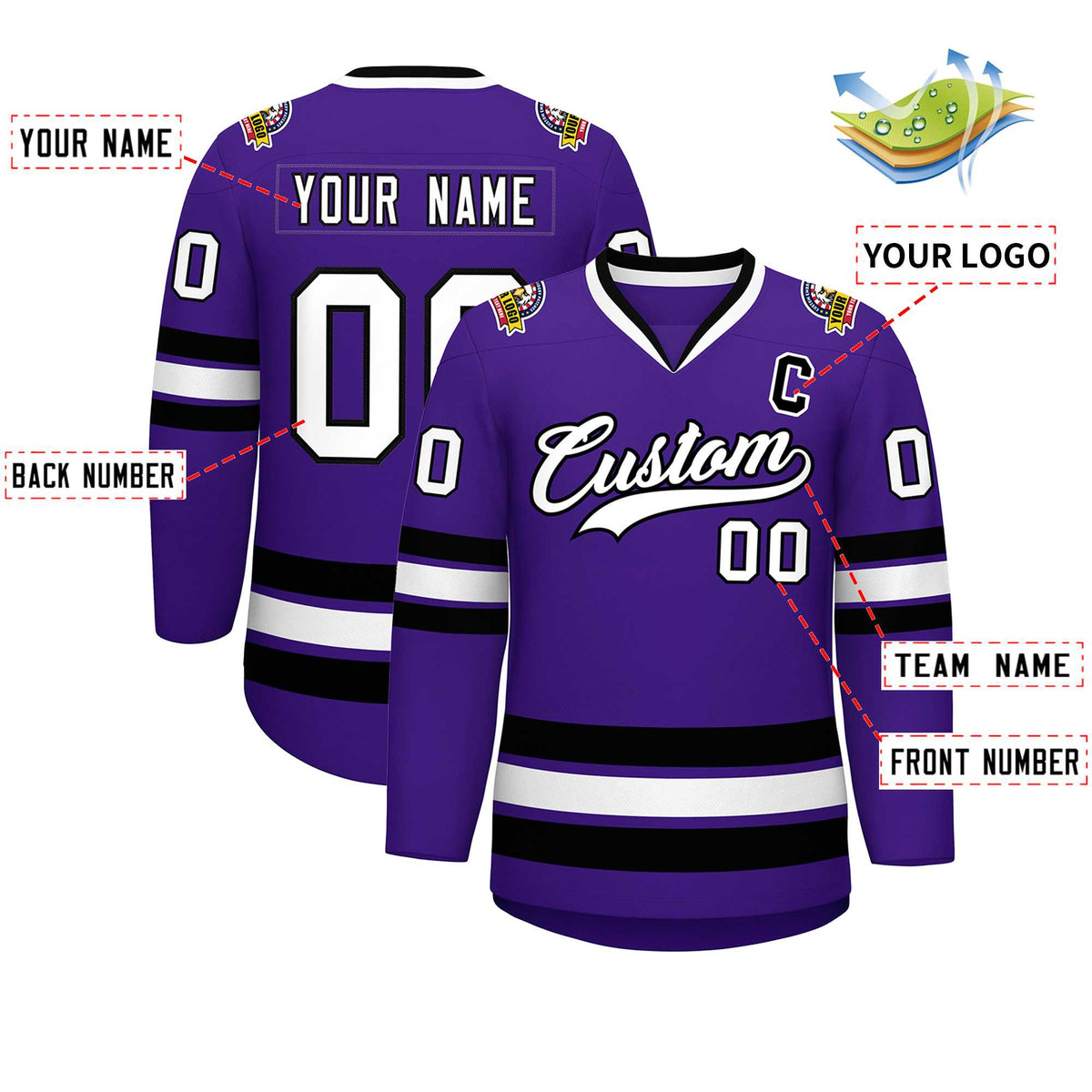 Custom Purple White-Black Classic Style Hockey Jersey Limited