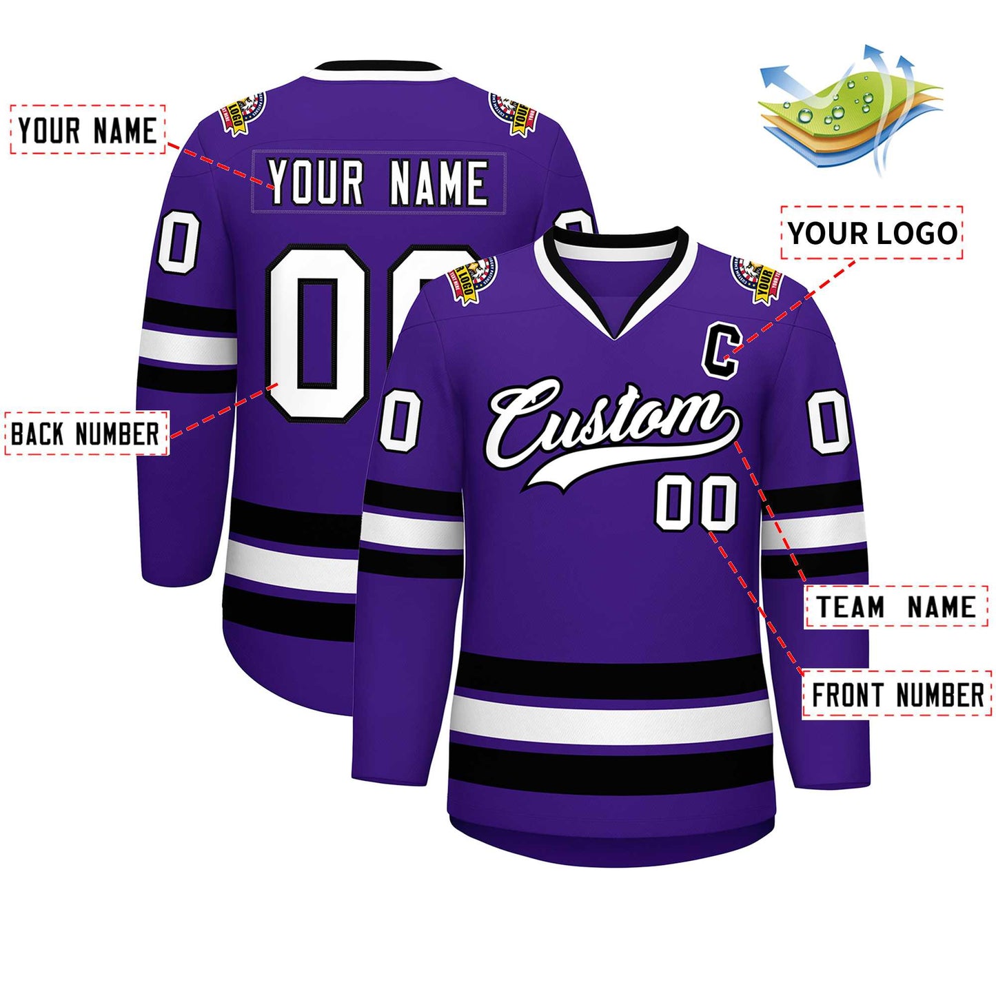 Custom Purple White-Black Classic Style Hockey Jersey Limited