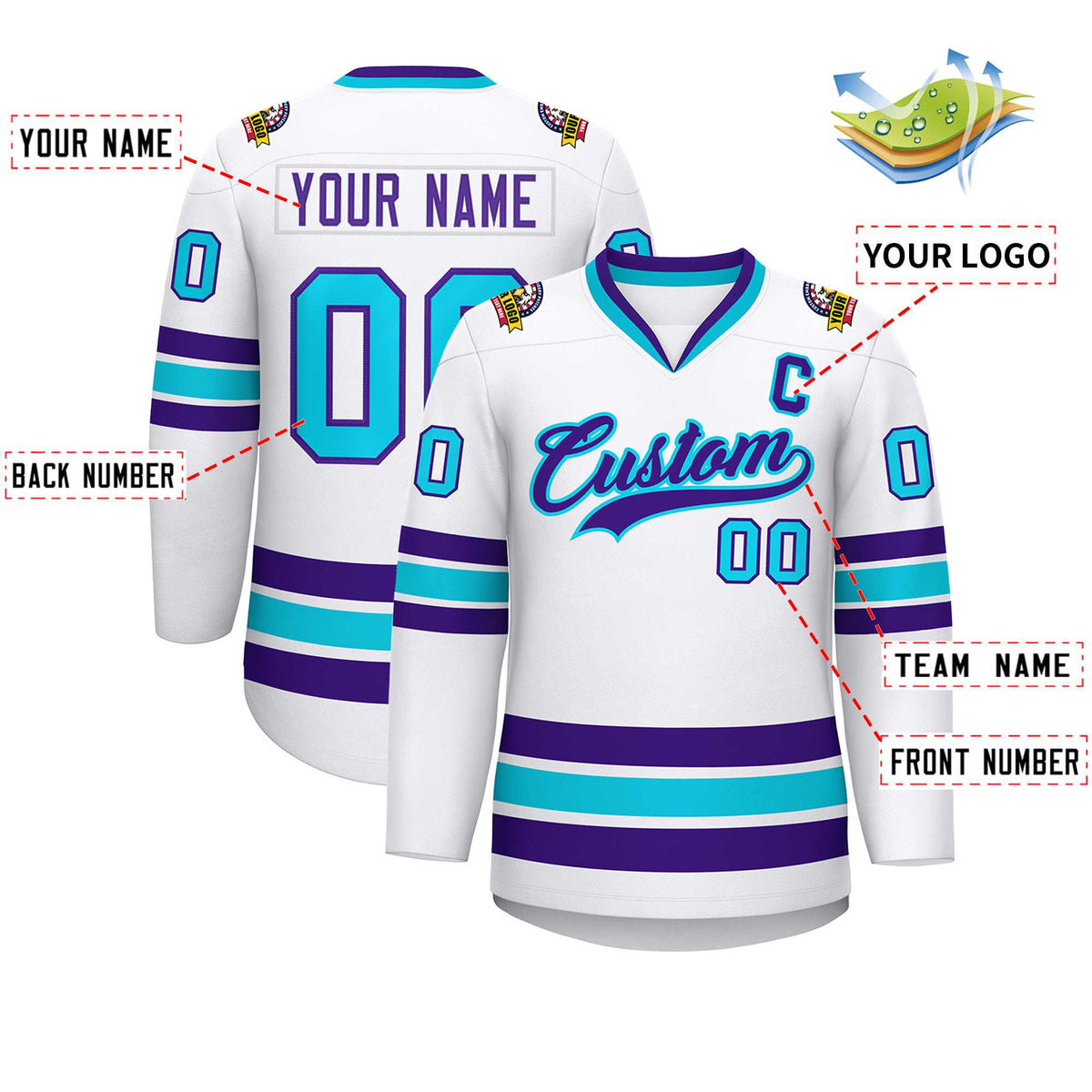 Custom White Purple-Powder Blue Classic Style Hockey Jersey Limited