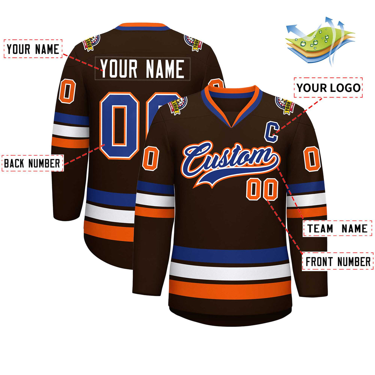 Custom Brown Royal White-Orange Classic Style Hockey Jersey Limited