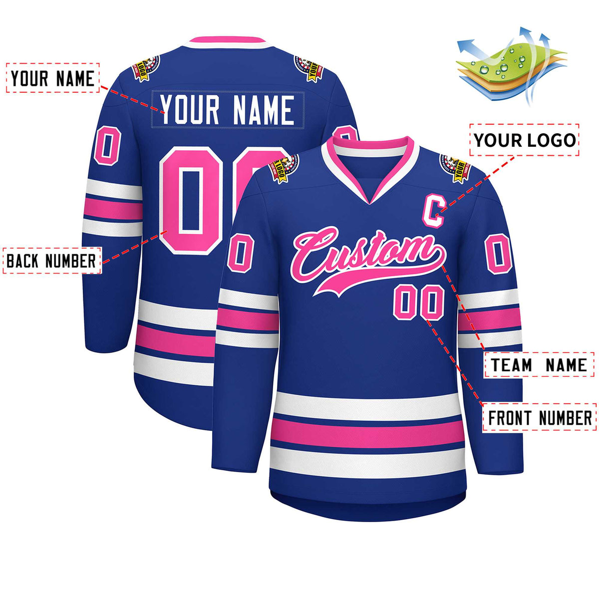 Custom Royal Pink-White Classic Style Hockey Jersey Limited