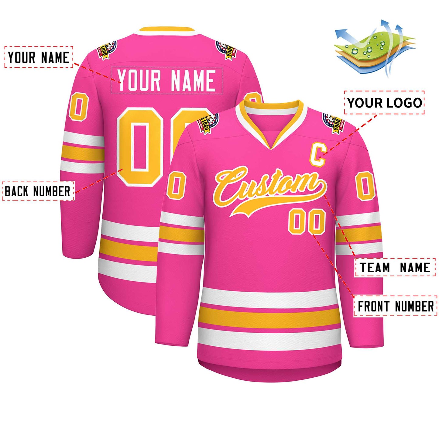 Custom Pink Gold-White Classic Style Hockey Jersey Limited