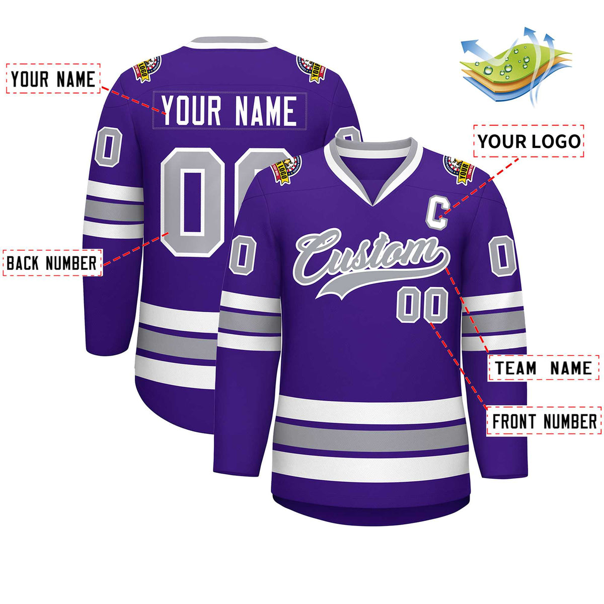 Custom Purple Gray-White Classic Style Hockey Jersey Limited