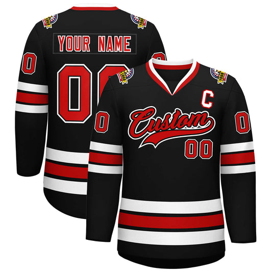 Custom Black Red Black-White Classic Style Hockey Jersey