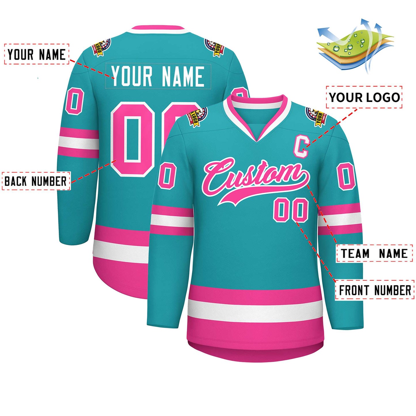 Custom Aqua Pink-White Classic Style Hockey Jersey Limited