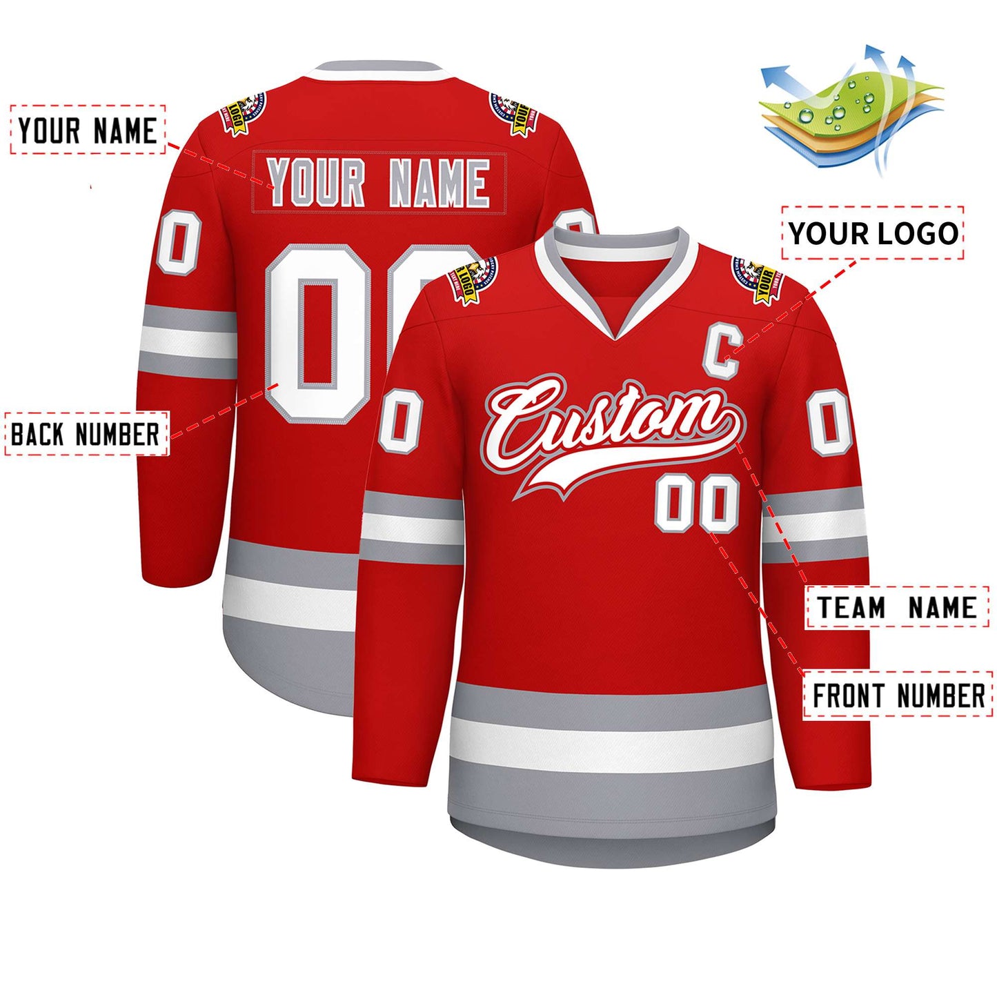 Custom Red White Red-Gray Classic Style Hockey Jersey Limited