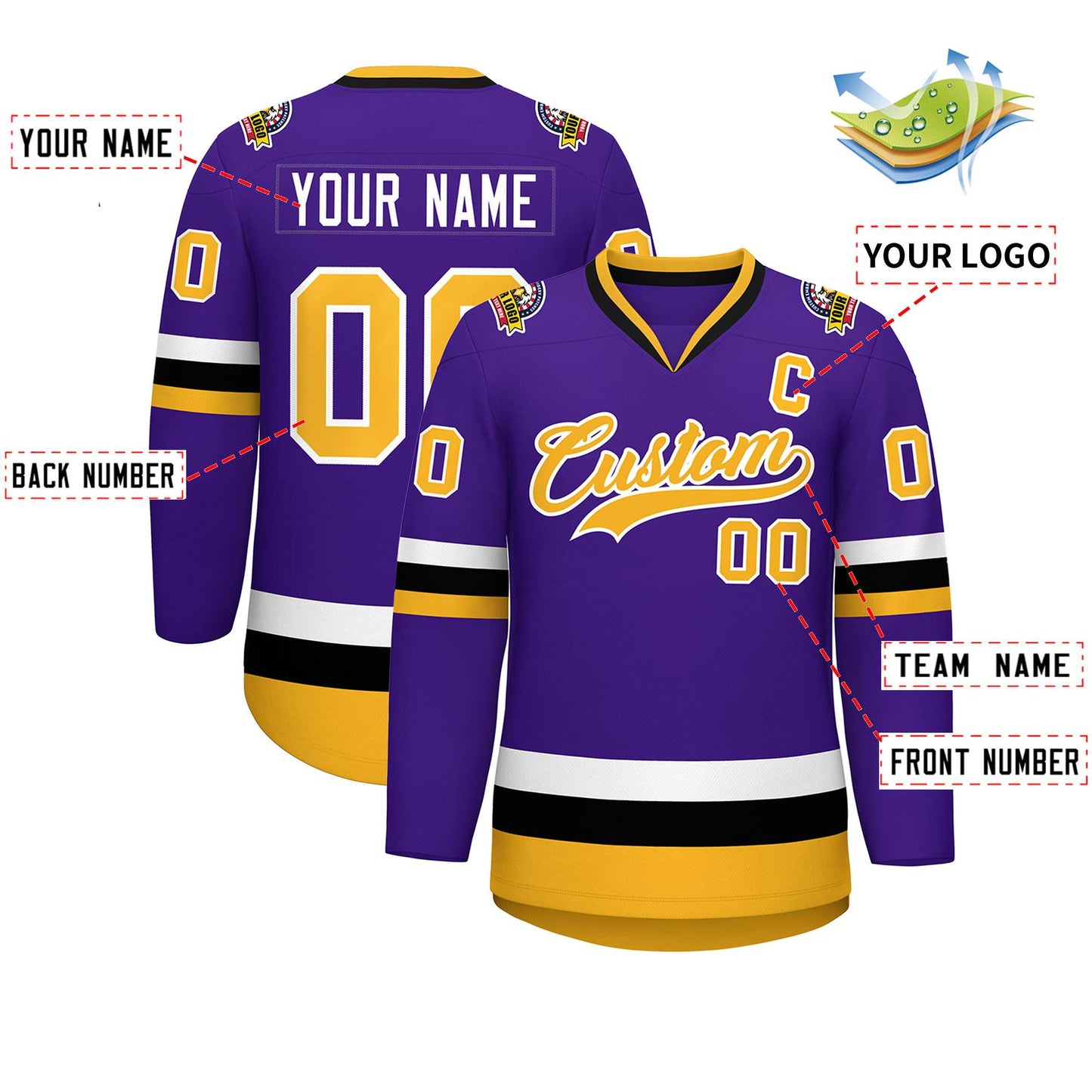 Custom Purple Gold-White Classic Style Hockey Jersey Limited