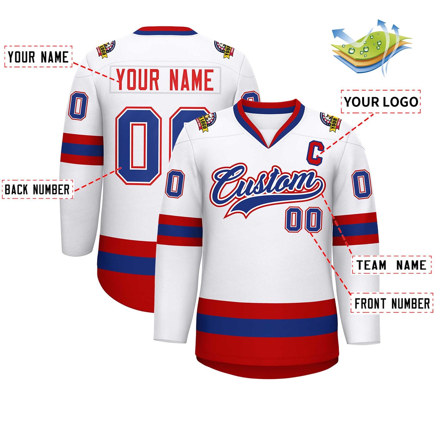 Custom White Royal White-Red Classic Style Hockey Jersey Limited