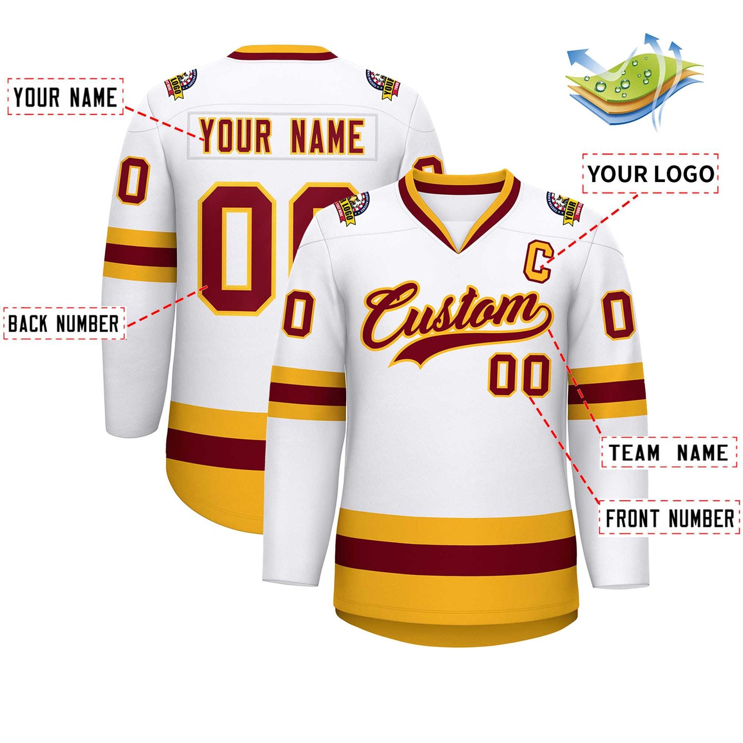 Custom White Crimson-Gold Classic Style Hockey Jersey Limited