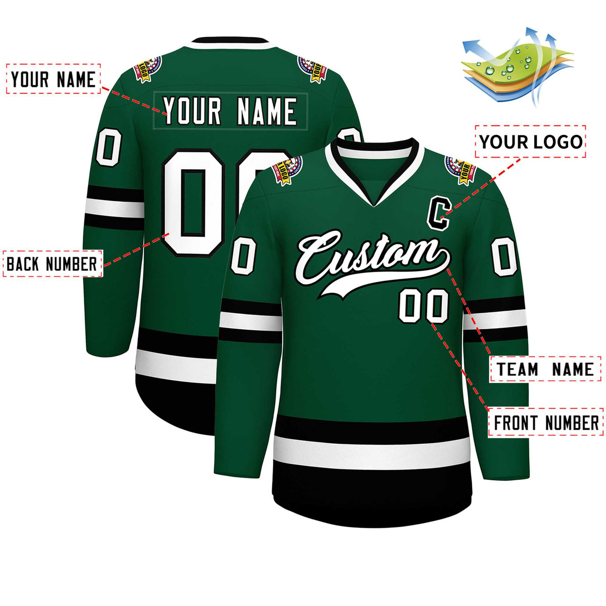Custom Green White-Black Classic Style Hockey Jersey Limited