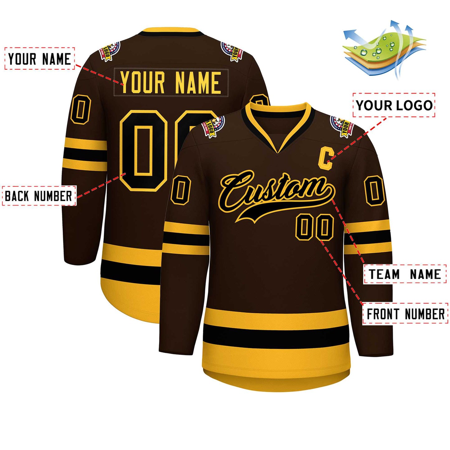 Custom Brown Black-Gold Classic Style Hockey Jersey Limited