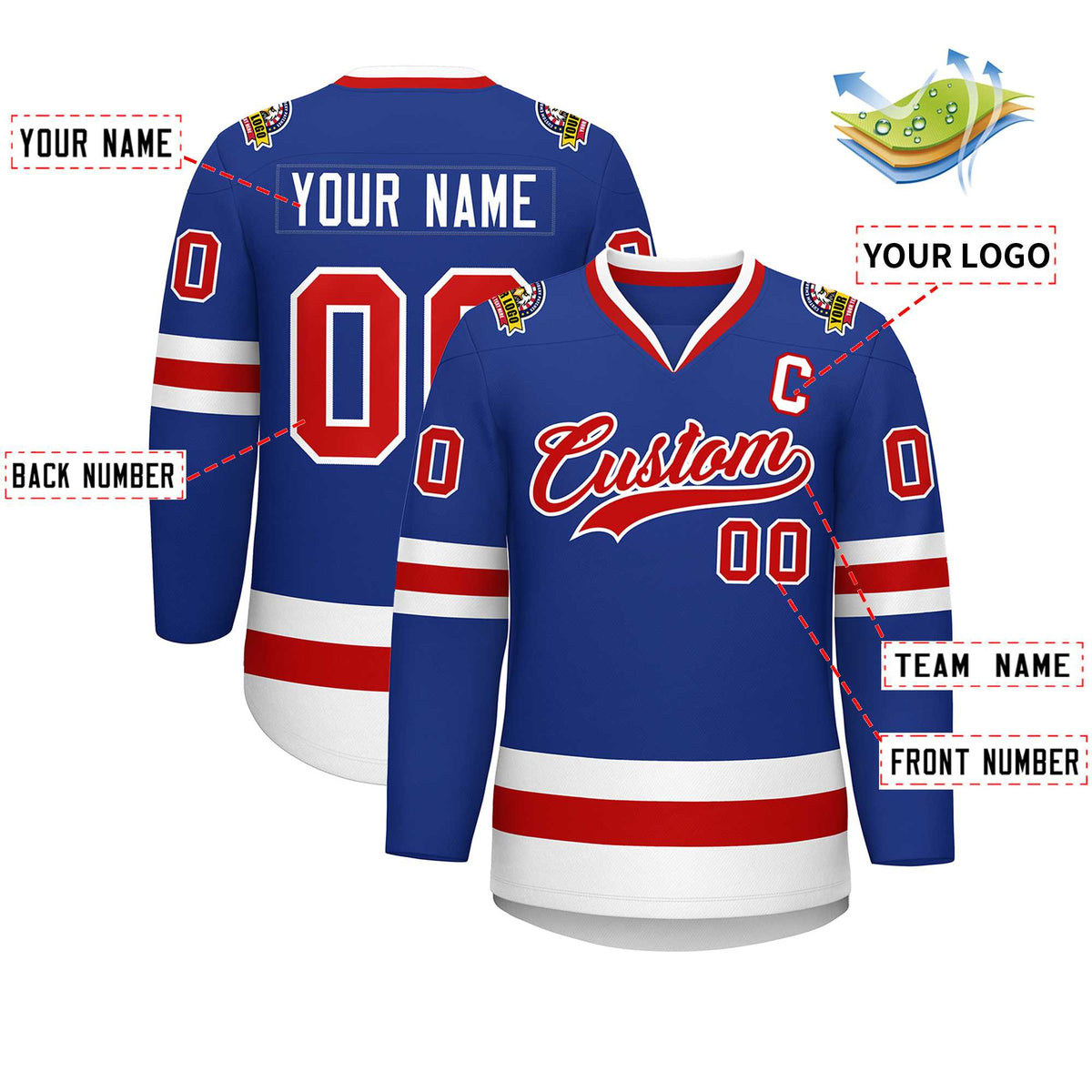 Custom Royal Red-White Classic Style Hockey Jersey Limited