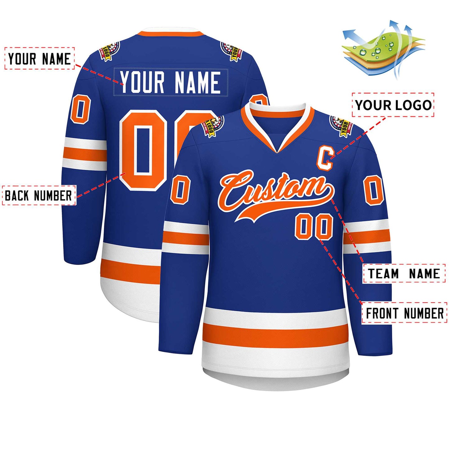 Custom Royal Orange-White Classic Style Hockey Jersey Limited