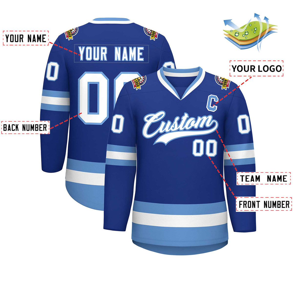 Custom Royal White-Light Blue Classic Style Hockey Jersey Limited