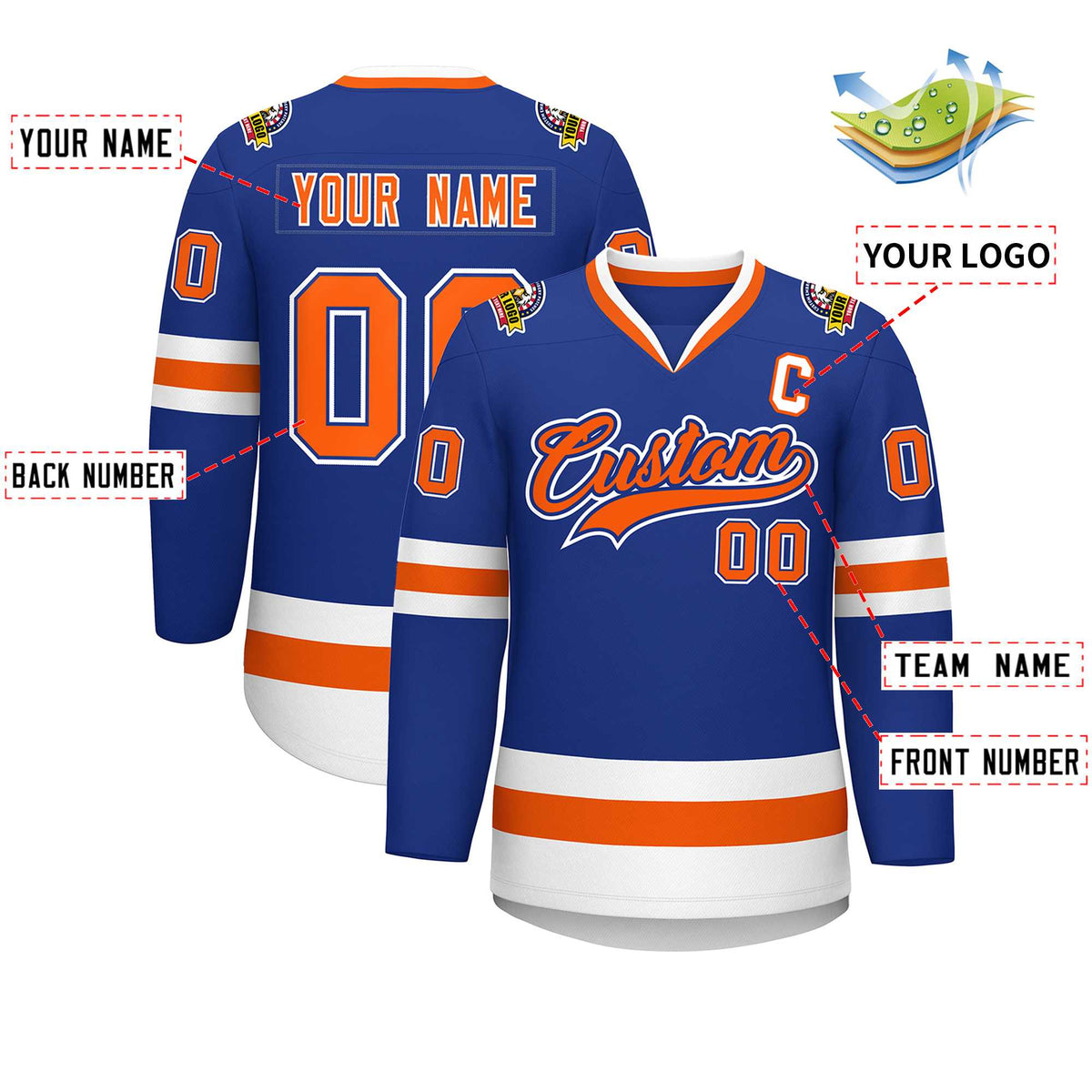Custom Royal Orange Royal-White Classic Style Hockey Jersey Limited