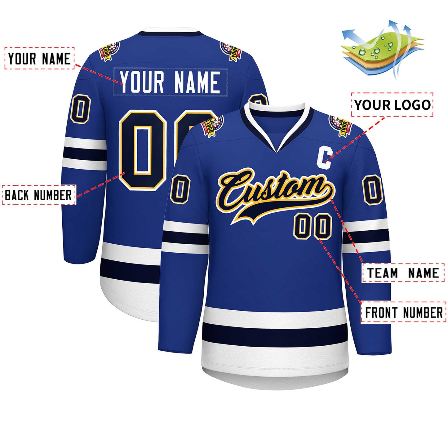 Custom Royal Navy Gold-White Classic Style Hockey Jersey Limited