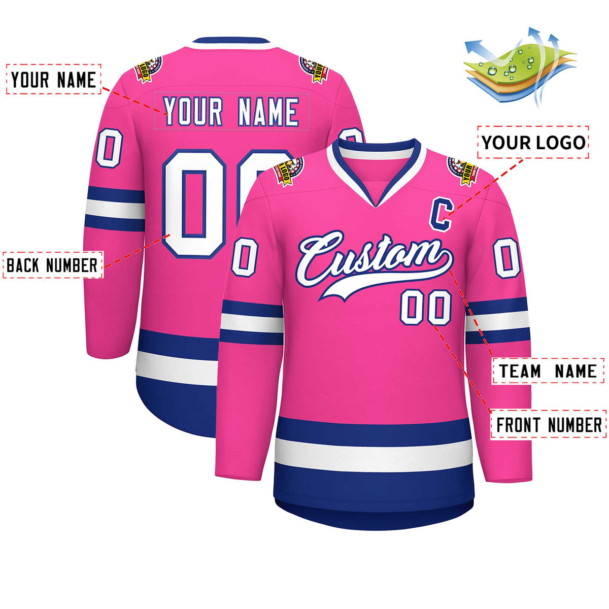 Custom Pink White-Royal Classic Style Hockey Jersey Limited