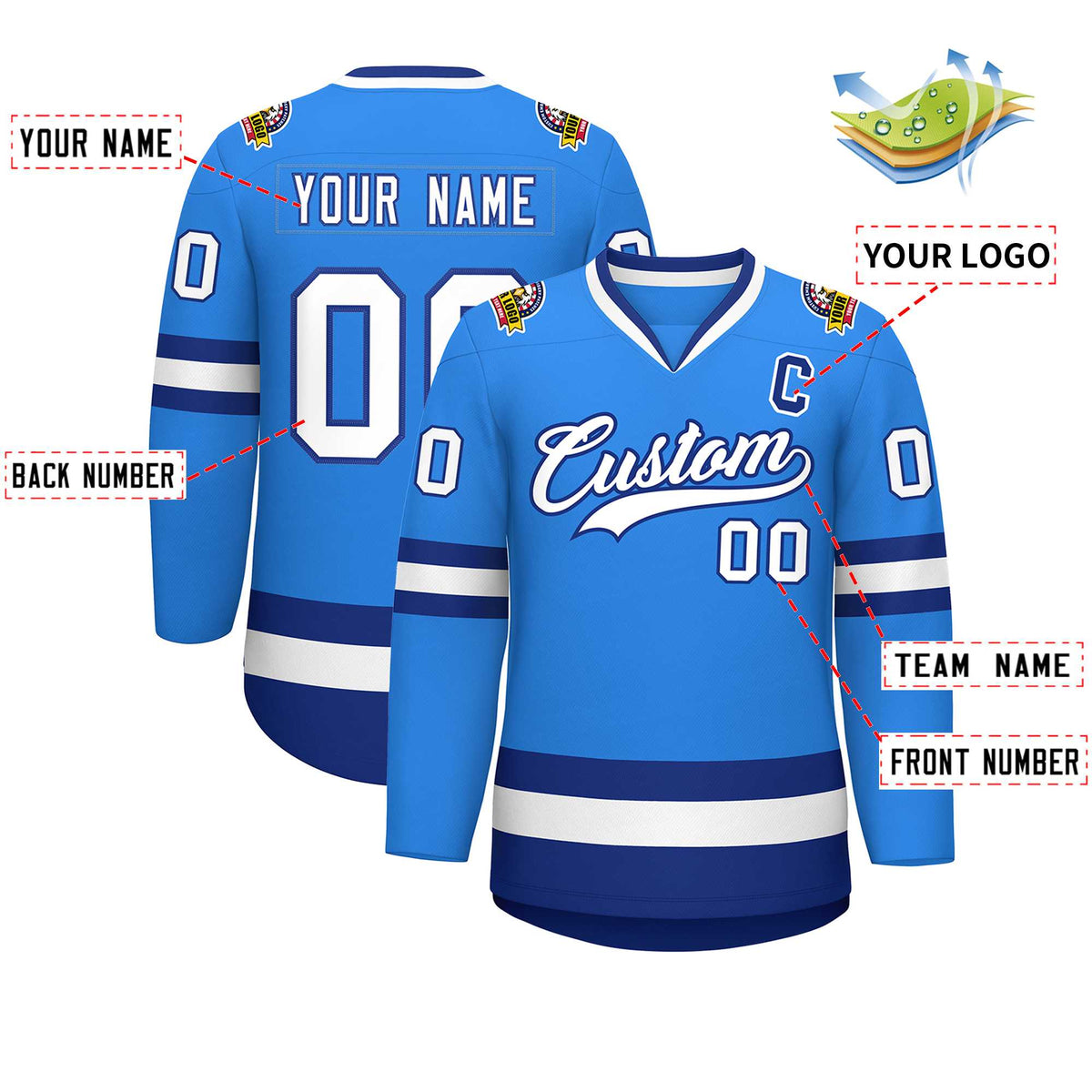 Custom Powder Blue White-Royal Classic Style Hockey Jersey Limited