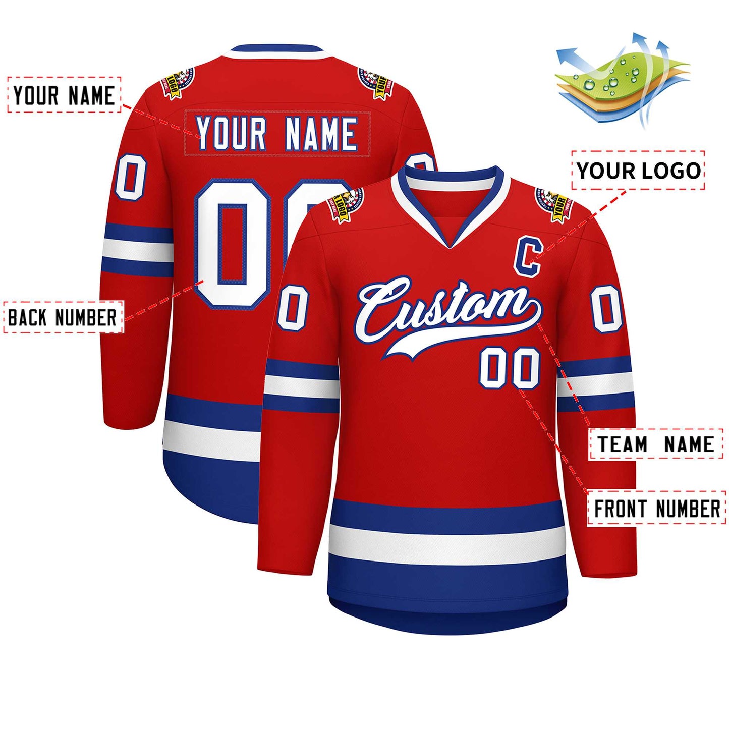 Custom Red White-Royal Classic Style Hockey Jersey Limited