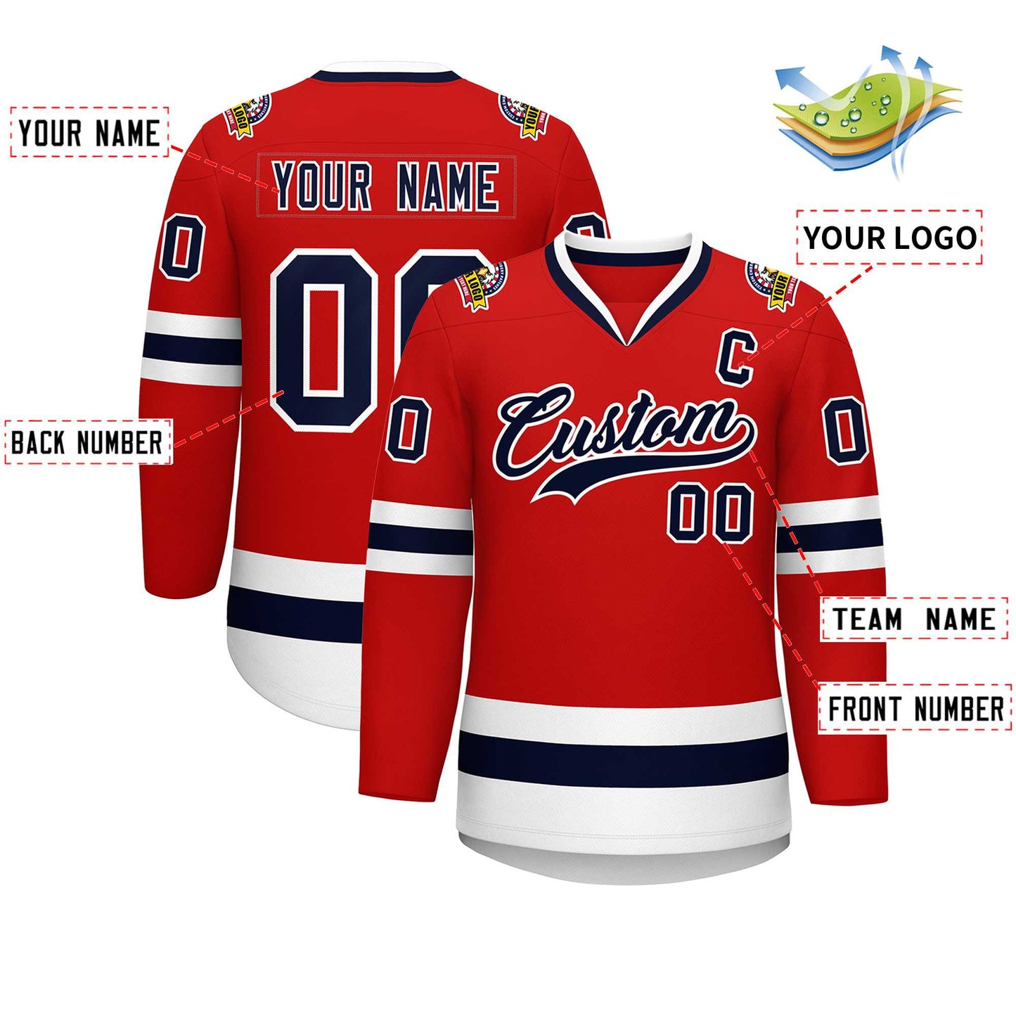 Custom Red Navy-White Classic Style Hockey Jersey Limited
