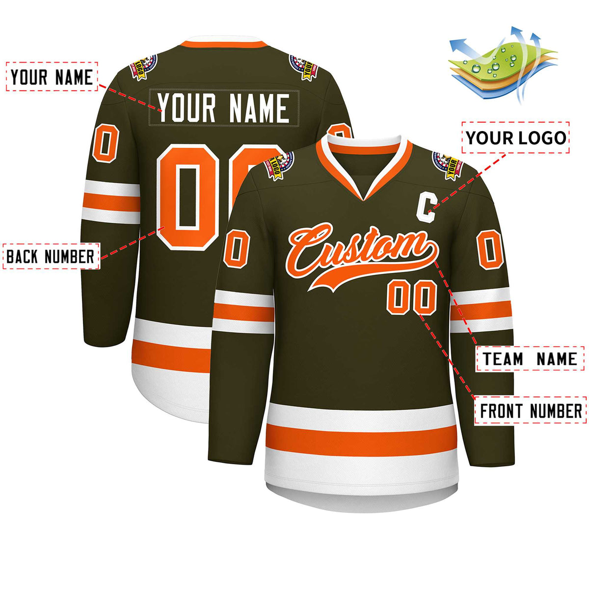Custom Olive Orange-White Classic Style Hockey Jersey Limited