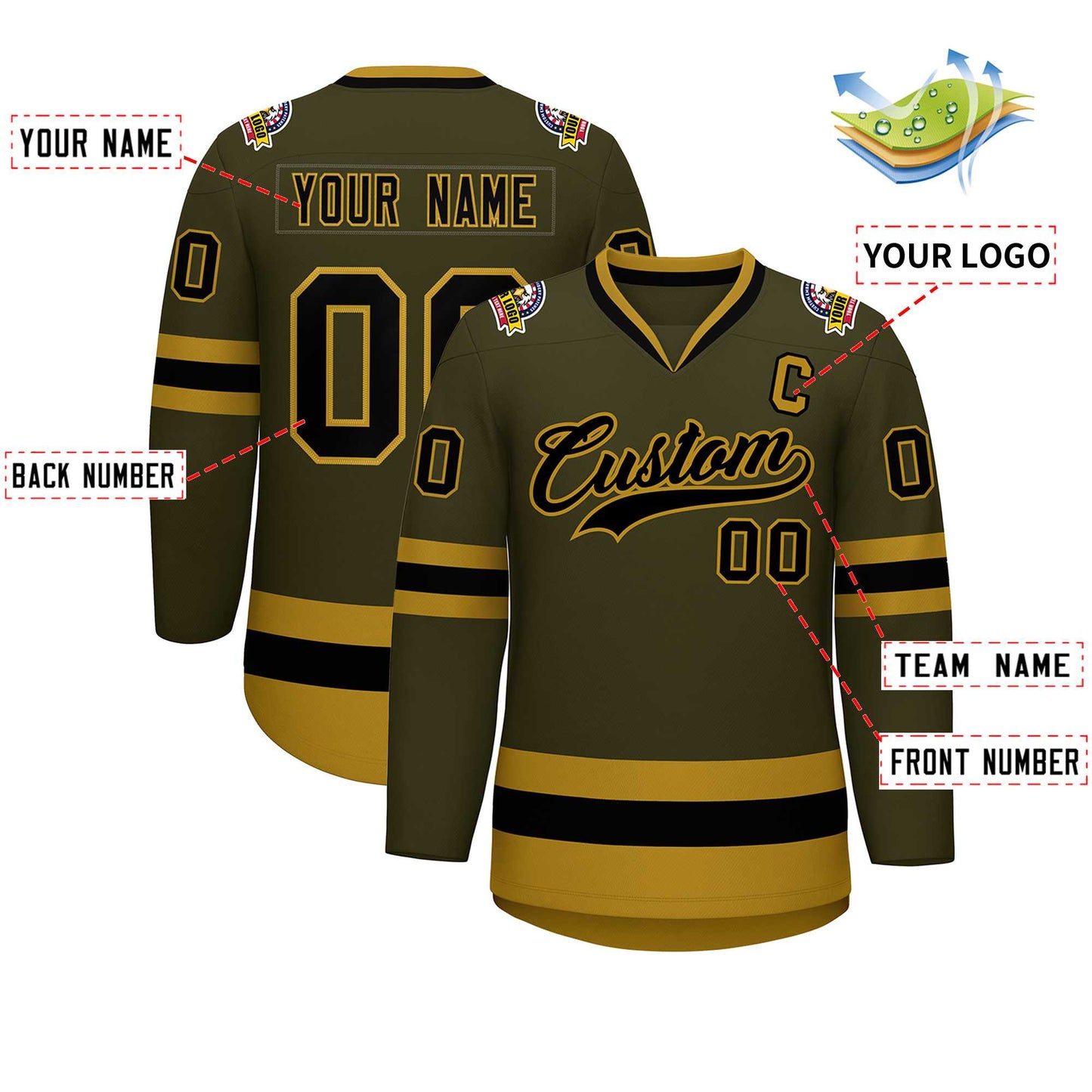 Custom Olive Black-Old Gold Classic Style Hockey Jersey Limited