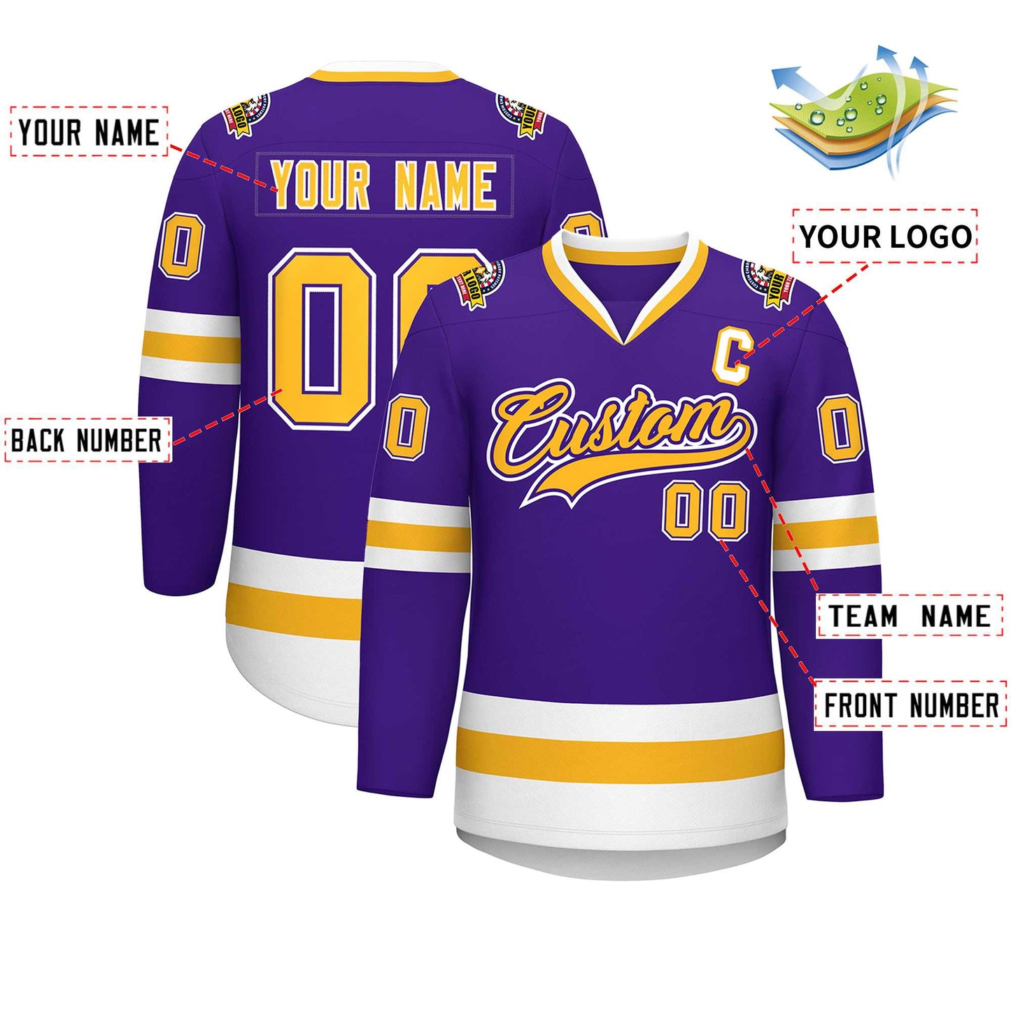 Custom Purple Gold Purple-White Classic Style Hockey Jersey Limited
