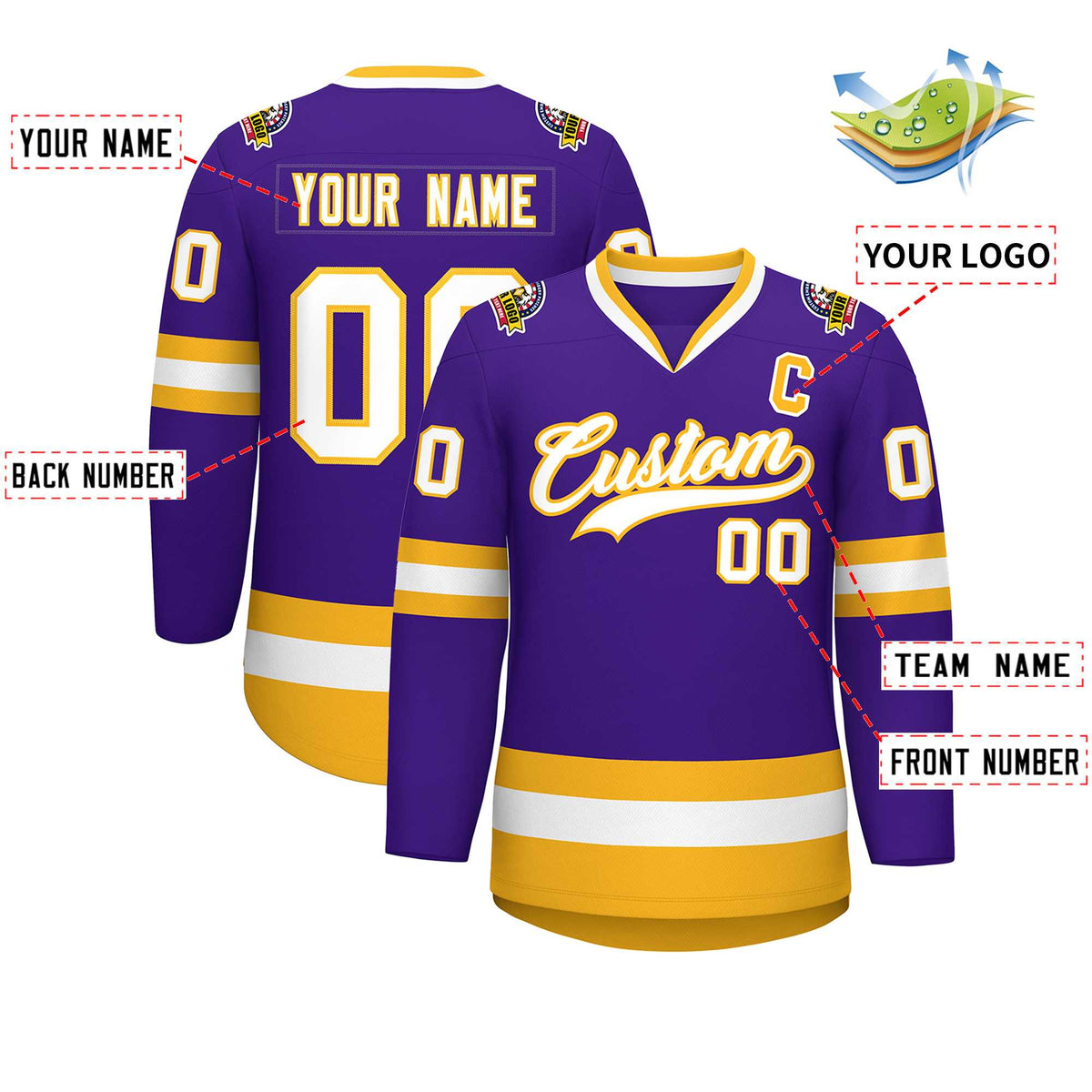 Custom Purple White-Gold Classic Style Hockey Jersey Limited