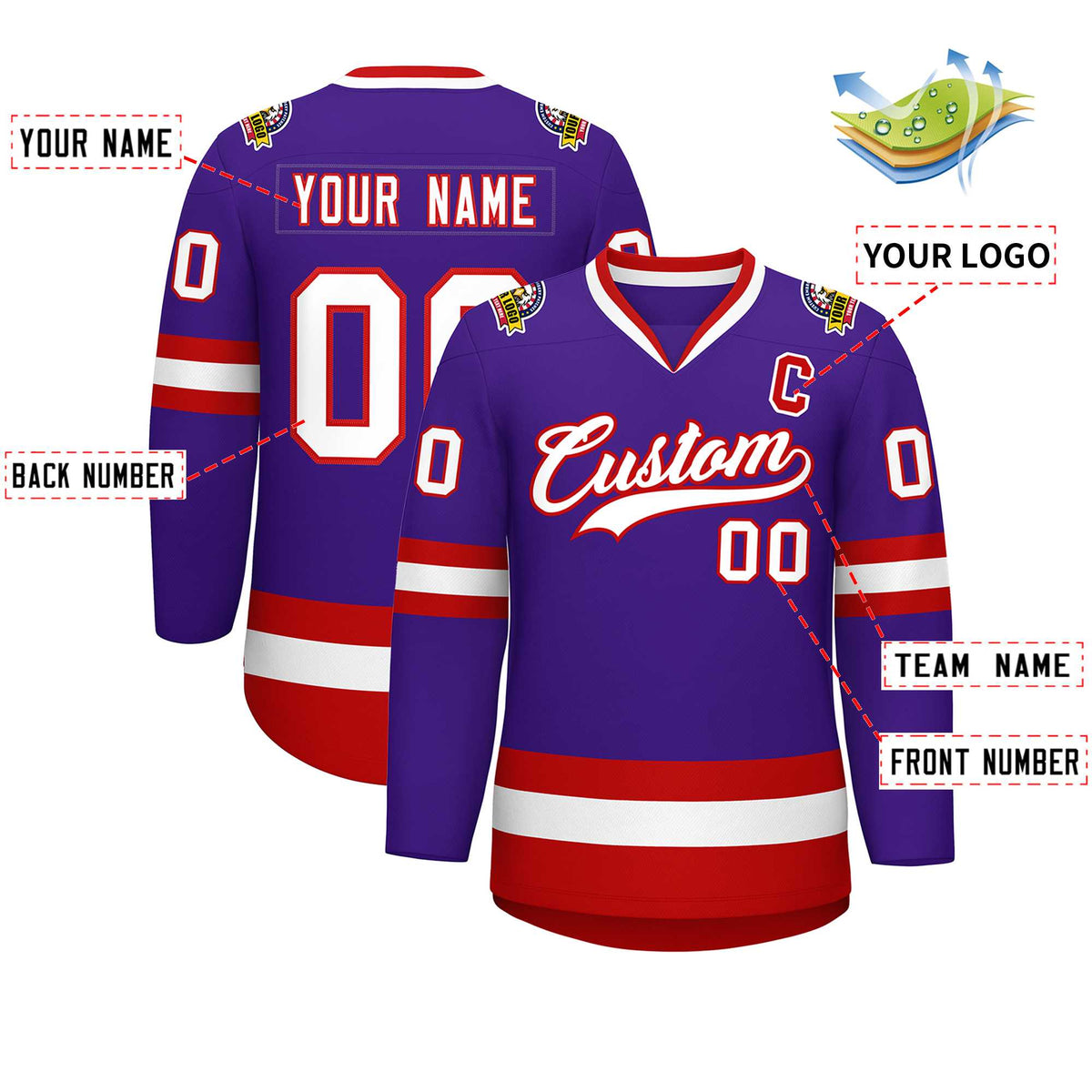 Custom Purple White-Red Classic Style Hockey Jersey Limited