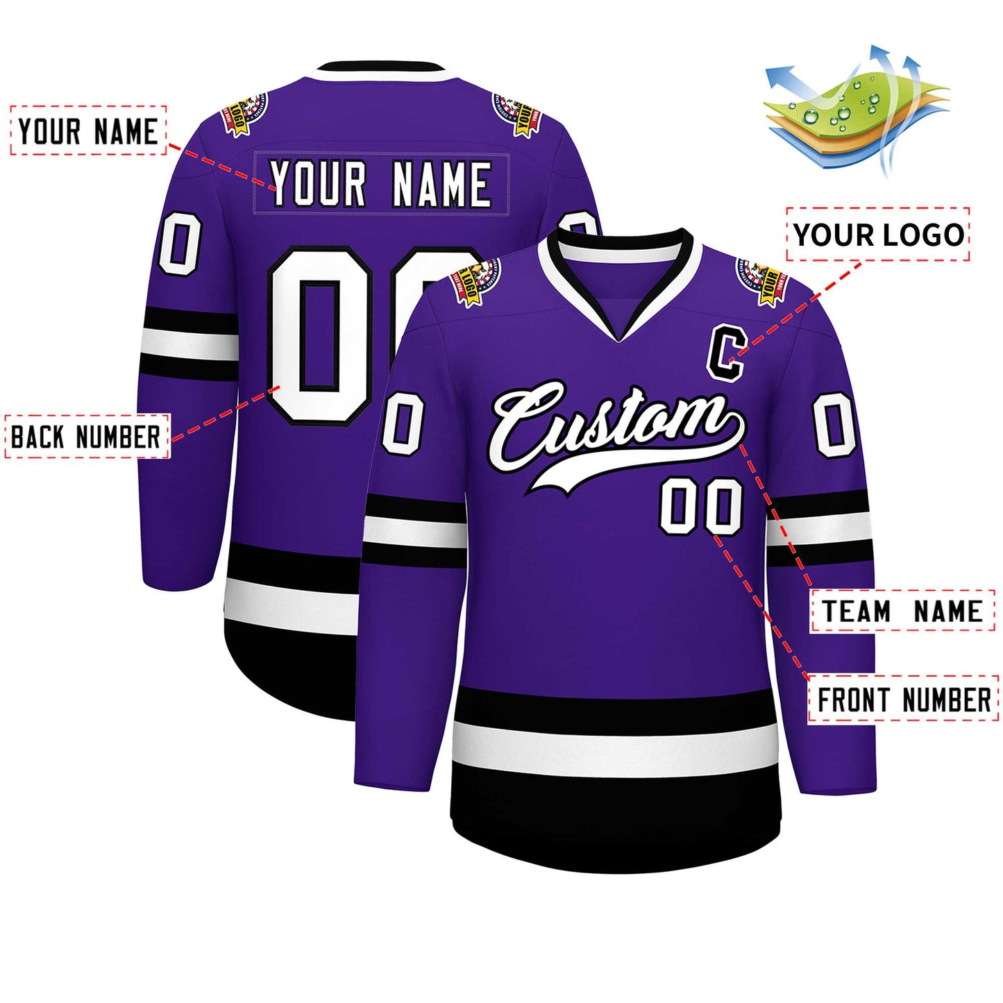 Custom Purple White-Black Classic Style Hockey Jersey Limited