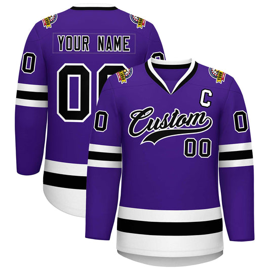 Custom Purple Black-White Classic Style Hockey Jersey