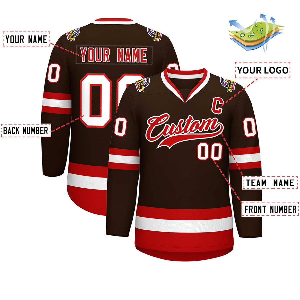 Custom Brown Red-White Classic Style Hockey Jersey Limited