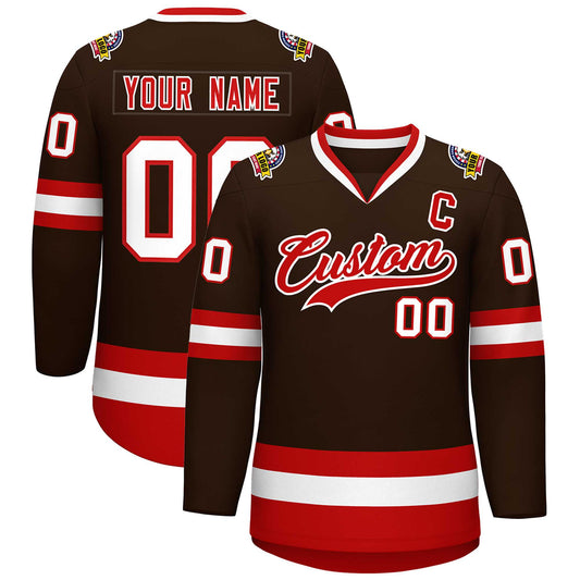 Custom Brown Red-White Classic Style Hockey Jersey