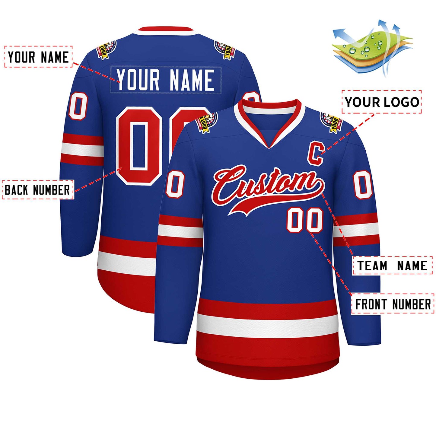 Custom Royal Red-White Classic Style Hockey Jersey Limited