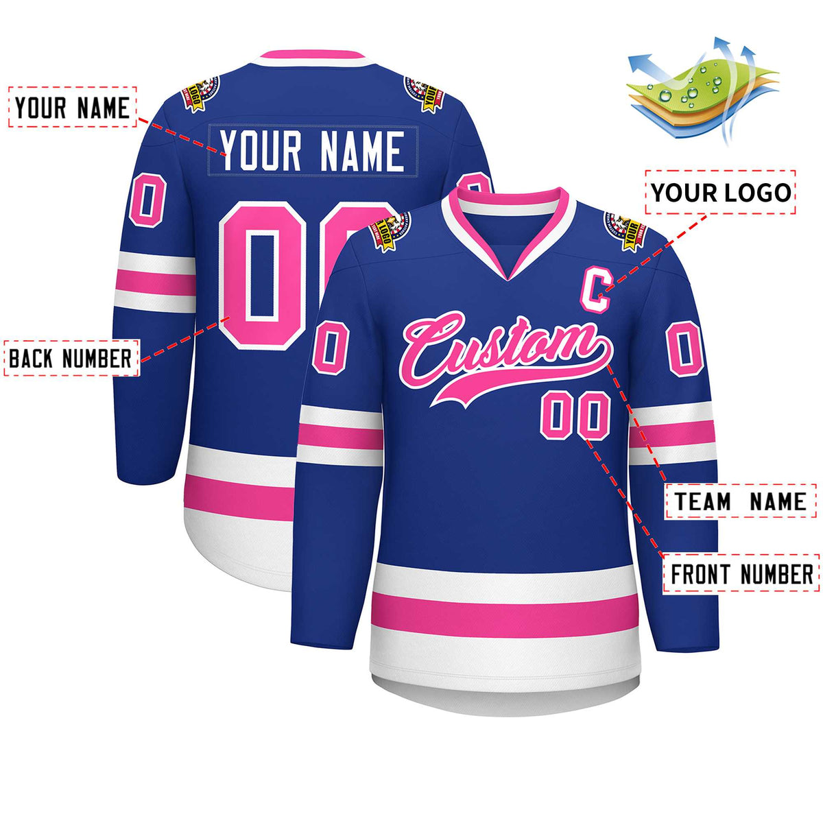 Custom Royal Pink-White Classic Style Hockey Jersey Limited