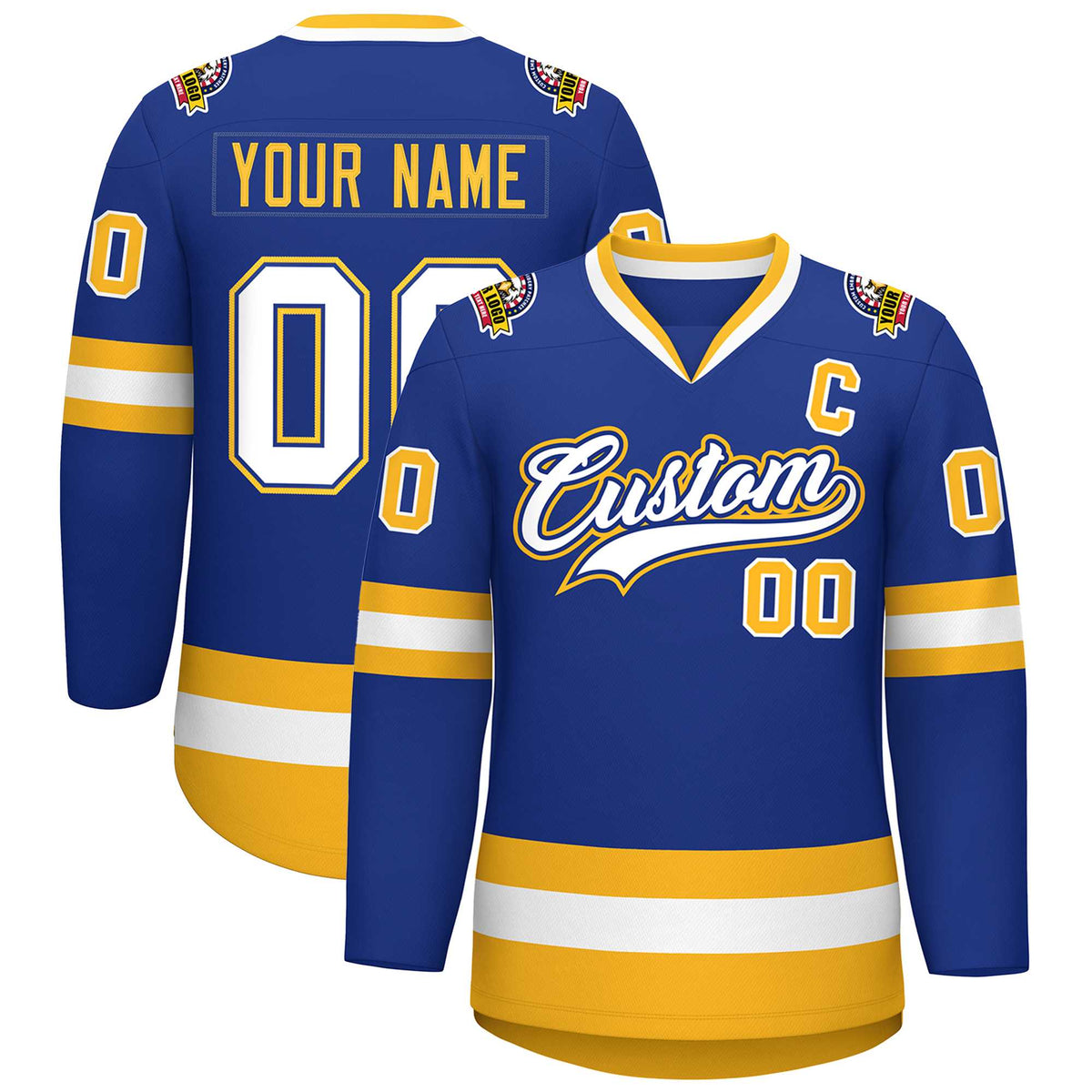 Custom Royal White Royal-Gold Classic Style Hockey Jersey